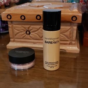 Bare minerals liquid foundation and mineral veil.